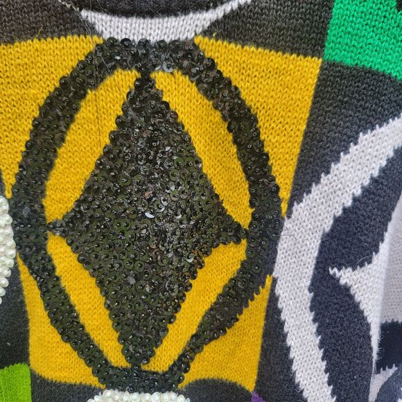 IB Diffusion Vtg '91 Black Neon Color Sequins GeoDesigns Sweater Womens Size S - Picture 3 of 8